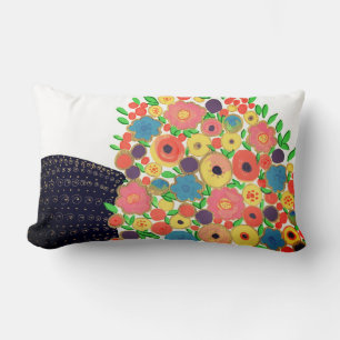 Almofada Lombar Buquê de flores coloridas num vaso preto