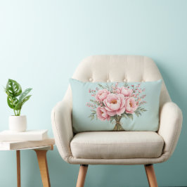 Almofada Lombar Buquê de Flores de Peônia Rosa Bonita