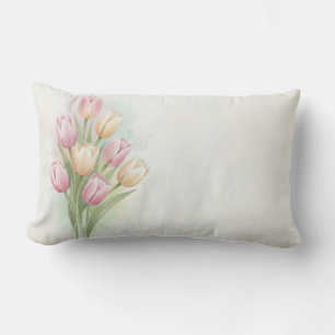 Almofada Lombar Buquê de Flores de Tulipa Rosa e Amarela