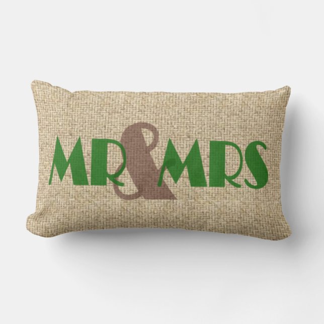 Almofada Lombar Burlap green mr rs decoração de casamento travesse (Frente)
