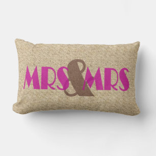 Almofada Lombar Burlap rosa mrs mrs decoração de casamento travess