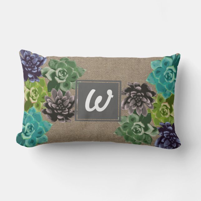Almofada Lombar Burlap Suculente Flores - Personalizado (Frente)