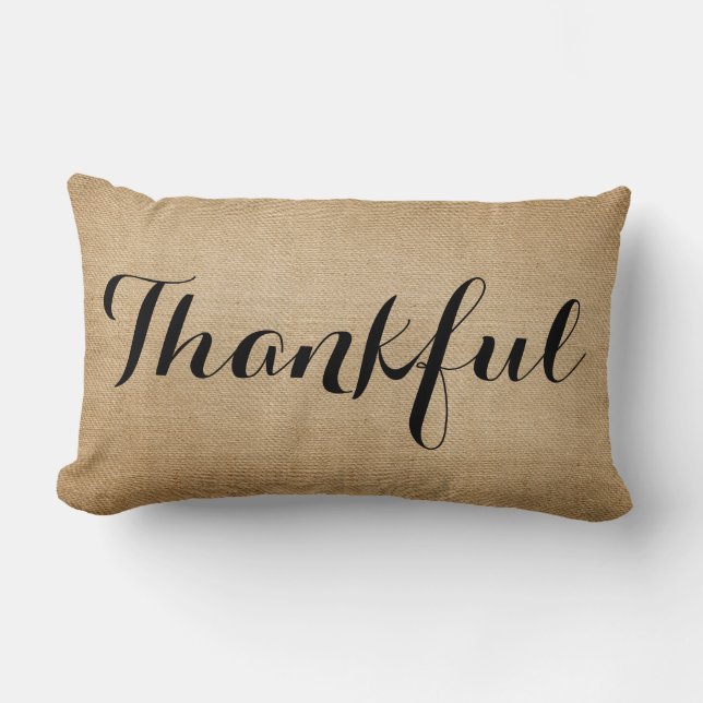 Almofada Lombar Burlap Thankful Family Rustic (Frente)