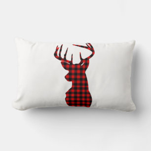 Almofada Lombar cabana rústica veado natal xadrez búfalo vermelho