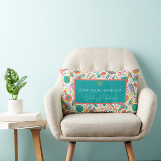 Almofada Lombar Cabelo bom, dia bom — azul-turquesa, coral e mosta