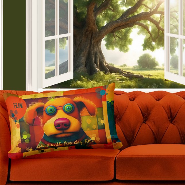 Almofada Lombar Cachorro Artístico Colorido Divertido (Pillow featuring a colorful design with a dog and your own funny texts - nice for a child birthday)