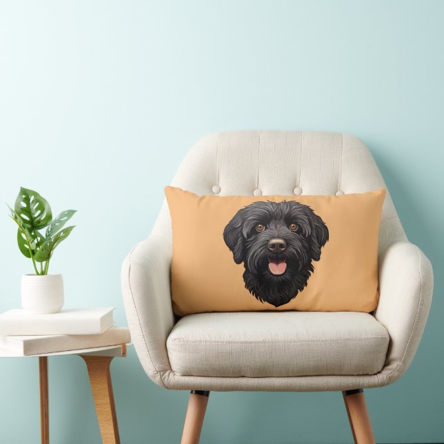 Almofada Lombar Cachorro Preto Labradoodle (Cadeira)