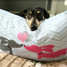 Almofada Lombar Cachorro Salsicha Dachshund Amor e Corações Rosa e