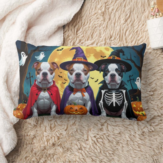 Almofada Lombar Cachorros Pitbull Pumpkin Halloween Engraçado (Cobertor)
