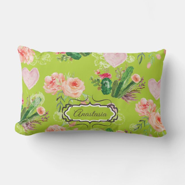 Almofada Lombar Cactus pastel personalizado floral (Frente)