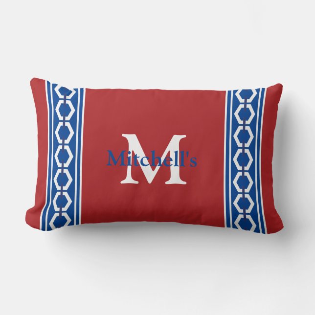 Almofada Lombar Cadeia Hexágona Monograma Marítimo Costeiro Modern (Frente)