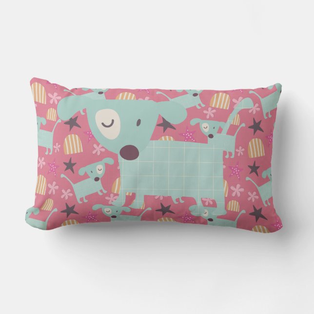 Almofada Lombar Cães, Estrelas e Flores (Frente)