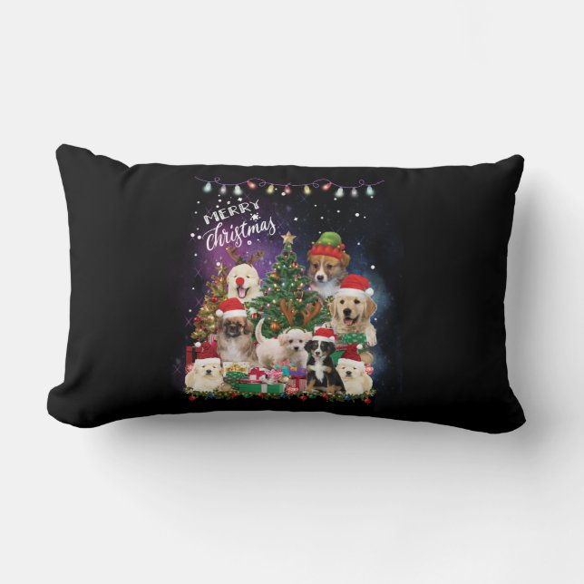 Almofada Lombar Cães Feliz Natal Luz (Frente)