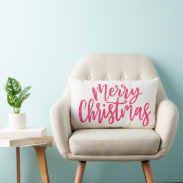 Almofada Lombar Caligrafia de Natal Elegante Rosa Feliz