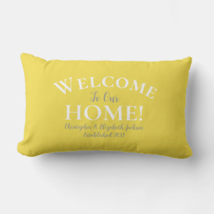 Almofada Lombar Caligrafia Elegante Amarela Personalizada Para Cas