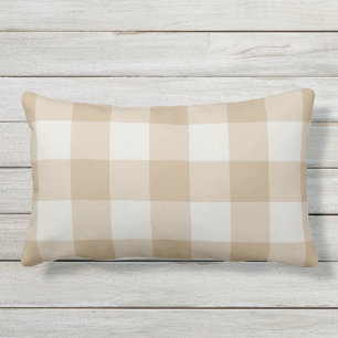 Almofada Lombar Camel e Cinza Buffalo Checam Padrão de Gingham
