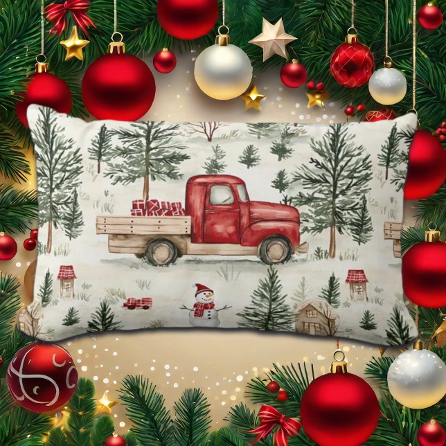 Almofada Lombar Caminhão Vermelho com presentes e boneco de neve (Criador carregado)