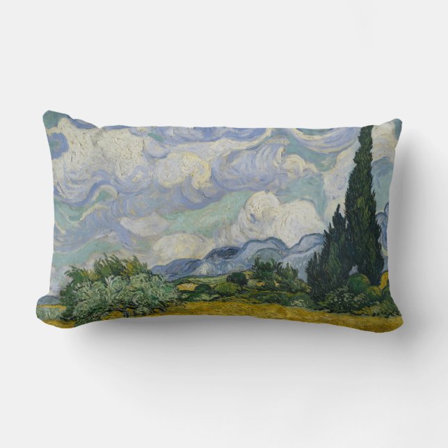 Almofada Lombar Campo de Trigo com Ciprestes, Pintura a Óleo, Van  (Frente)