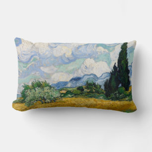 Almofada Lombar Campo de trigo de Van Gogh reversível com cipreste