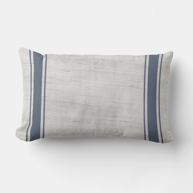 Almofada Lombar Canvas Rustic Country Farmhouse Blue Stripe (Frente)