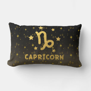 Almofada Lombar Capricórnio Zodiac Preto e Dourado Travesseiro lom