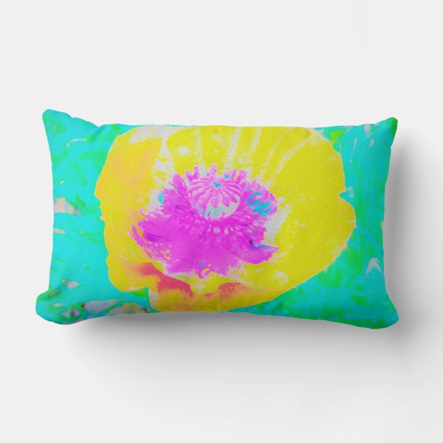 Almofada Lombar Cápsula amarela com centro rosa quente em turquesa (Frente)