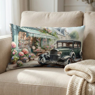 Almofada Lombar Carro vintage e Flor Encantador Compra Aquarela