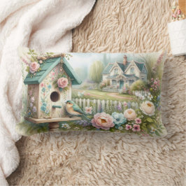 Almofada Lombar Casa de Aniversário de Cottagecore com Jardim Flor