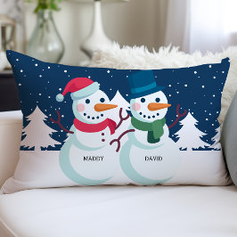 Almofada Lombar Casais de Boneco de Neve Nomes Personalizados Nata