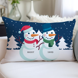 Almofada Lombar Casal Snowman Personalizado Nomes de Natal Persona