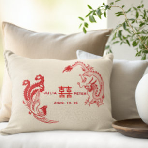 Almofada Lombar Casamento Chinês Personalizado Moderno Dragão-Fêni