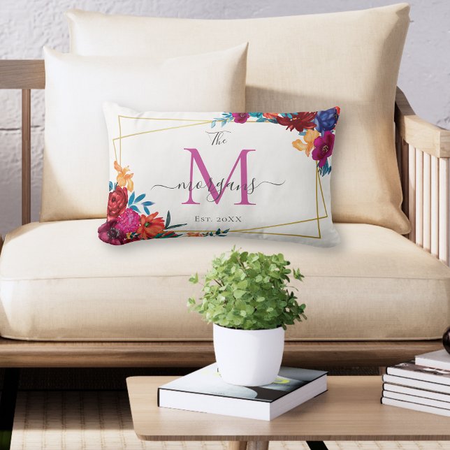 Almofada Lombar Casamento com Monograma Floral Moderno (Criador carregado)