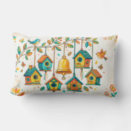 Almofada Lombar casas de pássaros mini coloridas penduradas em um