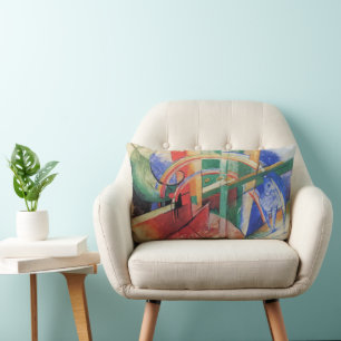 Almofada Lombar Cavalo Azul com Arco-íris por Franz Marc