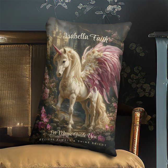 Almofada Lombar Cavalo Fada Unicórnio de Asas Rosas da Floresta (Criador carregado)