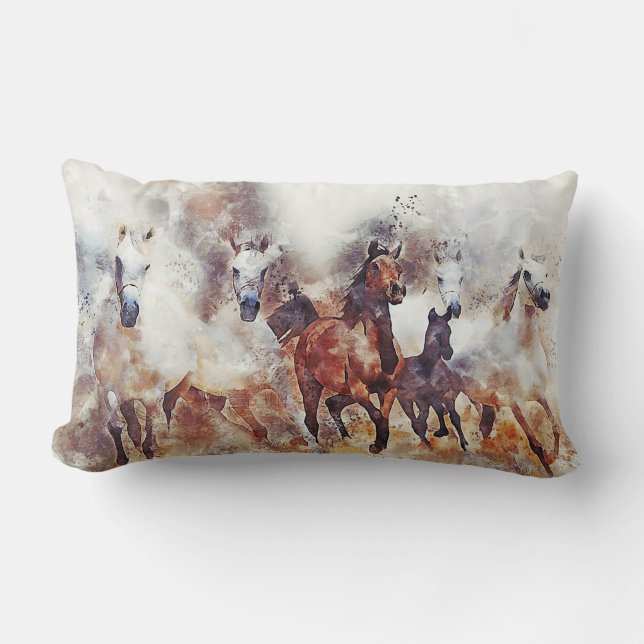 Almofada Lombar Cavalos Selvagens Trabalho de arte (Frente)