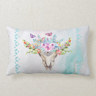 Almofada Lombar Caveira Animal Boho com Borboletas e Flores