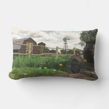 Celeiro vermelho velho e travesseiro decorativo