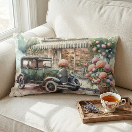 Almofada Lombar Cena de Boutique Retro Car & Blooming