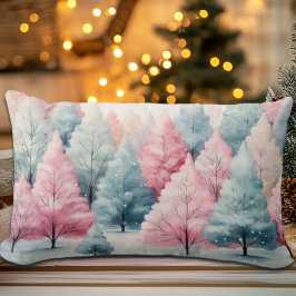 Almofada Lombar Cena de inverno das Árvores de Quartel e Rosa