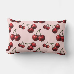 Almofada Lombar Cerejas Vermelhas Brilhantes Rosa Glam Retro