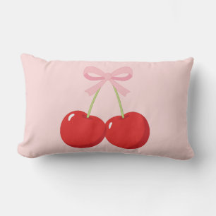 Almofada Lombar Cerejas Vermelhas com Laço Rosa Coquette Cottage C