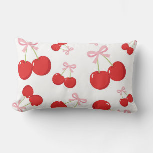 Almofada Lombar Cerejas Vermelhas Pretas Laço Rosa Coquette Charmo