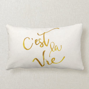 Almofada Lombar C'est La Vie Dourado Faux Foil Metálico Motivacio