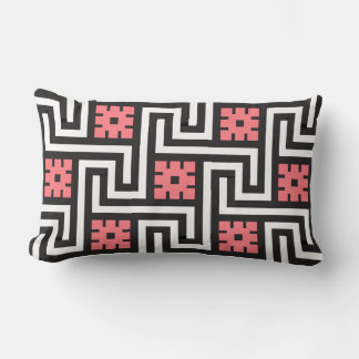 Almofada Lombar Chave Grega Deco, Preta, Branca e Coral Rosa