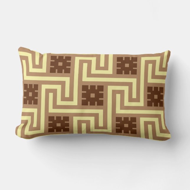 Almofada Lombar Chave Grega Deco, Tan, Marrom e Amarelo (Frente)
