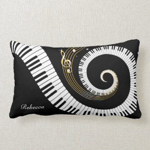 Almofada Lombar Chaves personalizadas do piano e notas Dourados da