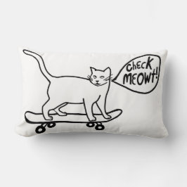 Almofada Lombar Check Meowt Punny Skateboard Cat Black White