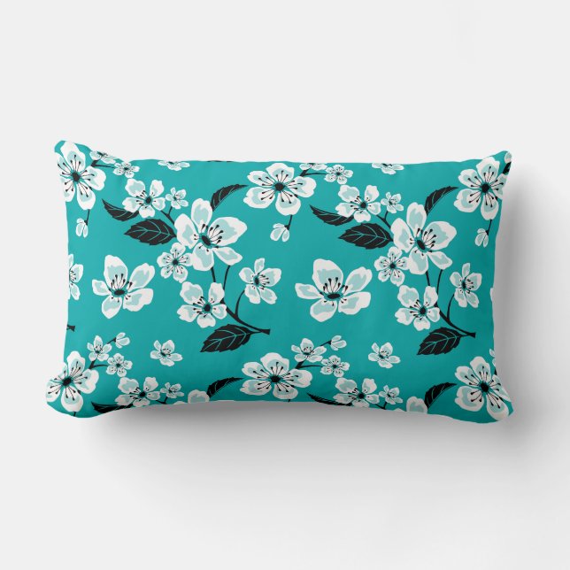 ALMOFADA LOMBAR CHERRY BLOSSOM - SAKURA (TEAL) (Frente)