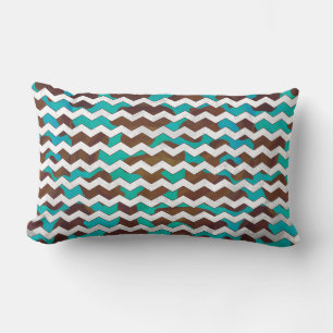 Almofada Lombar Chevron Cow Brown e Teal Impressão